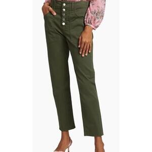 Veronica Beard Arya Straight Leg Button Fly Jean Pant Olive Green Khaki Twill 26